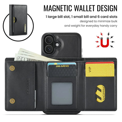 DG.MING M6 Series For iPhone 16 Plus Case Magnetic Wallet PU+PC+TPU Phone Cover