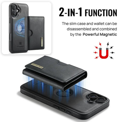 DG.MING M6 Series For iPhone 16 Plus Case Magnetic Wallet PU+PC+TPU Phone Cover