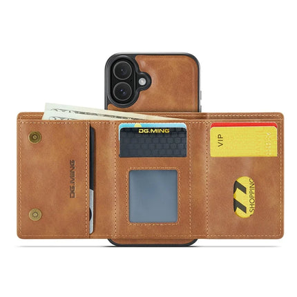 DG.MING M6 Series For iPhone 16 Plus Case Magnetic Wallet PU+PC+TPU Phone Cover