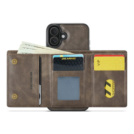 DG.MING M6 Series For iPhone 16 Plus Case Magnetic Wallet PU+PC+TPU Phone Cover