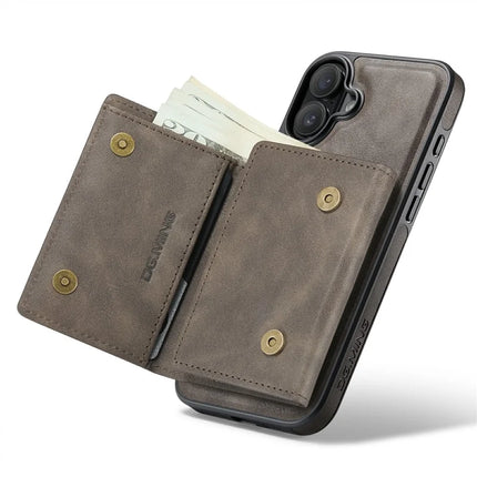 DG.MING M6 Series For iPhone 16 Plus Case Magnetic Wallet PU+PC+TPU Phone Cover