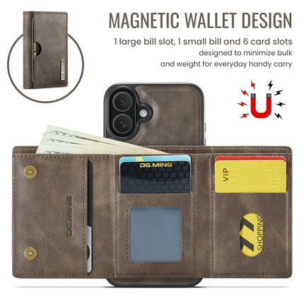 DG.MING M6 Series For iPhone 16 Plus Case Magnetic Wallet PU+PC+TPU Phone Cover