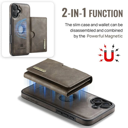 DG.MING M6 Series For iPhone 16 Plus Case Magnetic Wallet PU+PC+TPU Phone Cover