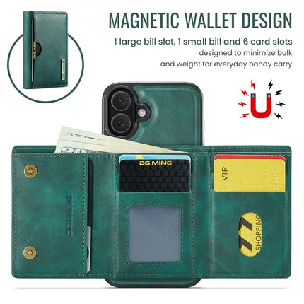 DG.MING M6 Series For iPhone 16 Plus Case Magnetic Wallet PU+PC+TPU Phone Cover