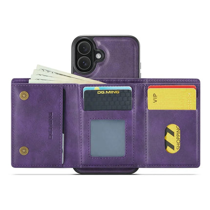 DG.MING M6 Series For iPhone 16 Plus Case Magnetic Wallet PU+PC+TPU Phone Cover