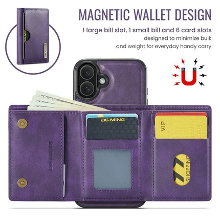DG.MING M6 Series For iPhone 16 Plus Case Magnetic Wallet PU+PC+TPU Phone Cover