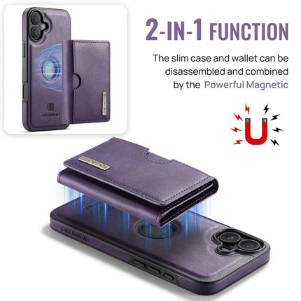 DG.MING M6 Series For iPhone 16 Plus Case Magnetic Wallet PU+PC+TPU Phone Cover