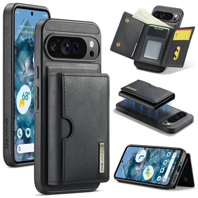 DG.MING M6 Series For Google Pixel 9 Pro XL Case Magnetic Wallet PU+PC+TPU Phone Cover - Black