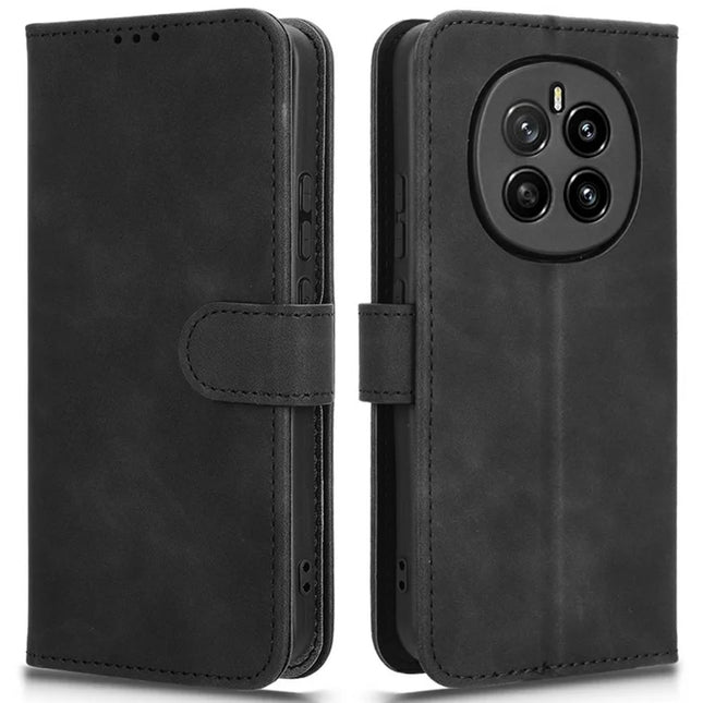For Honor Magic7 5G Leather Case Skin-Feel Anti-Drop Wallet Flip Phone Cover - Black