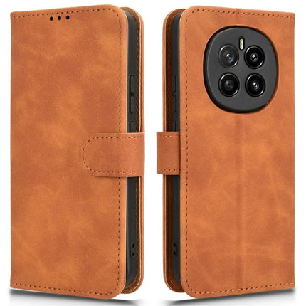 For Honor Magic7 5G Leather Case Skin-Feel Anti-Drop Wallet Flip Phone Cover - Brown
