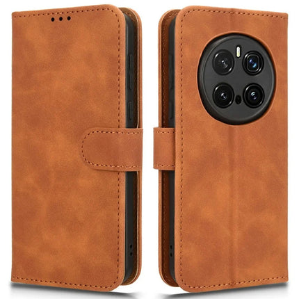 For Honor Magic7 Pro 5G Leather Case Skin-Feel Anti-Drop Wallet Flip Phone Cover - Brown