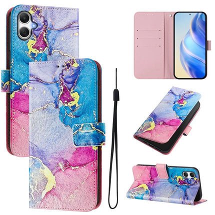 For Samsung Galaxy A05 4G Case Pattern Printing Wallet Phone Cover with Strap - Multicolor Marble