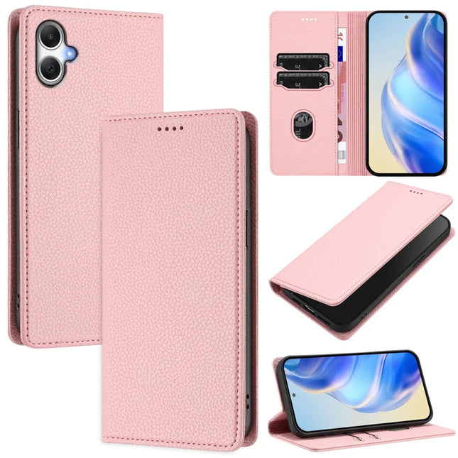 For Samsung Galaxy A06 Wallet Case RFID Blocking Litchi Texture Leather Mobile Cover - Pink
