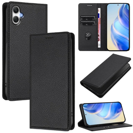 For Samsung Galaxy A06 Wallet Case RFID Blocking Litchi Texture Leather Mobile Cover - Black