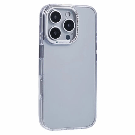 For iPhone 16 Pro Max Case TPU+PC Phone Back Cover Lens Frame Rhinestone Decorated - Transparent