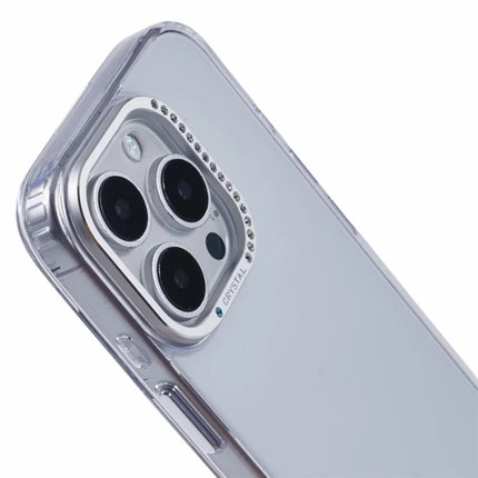 For iPhone 16 Pro Max Case TPU+PC Phone Back Cover Lens Frame Rhinestone Decorated