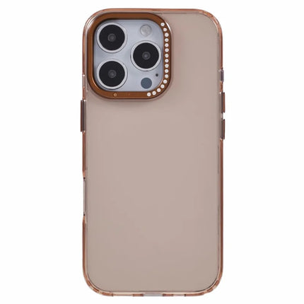 For iPhone 16 Pro Max Case TPU+PC Phone Back Cover Lens Frame Rhinestone Decorated