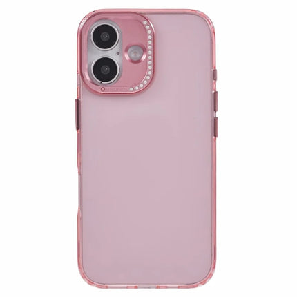 For iPhone 16 Plus Case TPU+PC Phone Back Cover Lens Frame Rhinestone Decorated