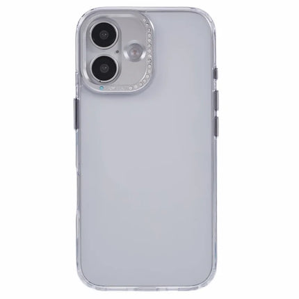 For iPhone 16 Plus Case TPU+PC Phone Back Cover Lens Frame Rhinestone Decorated - Transparent