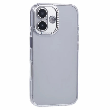 For iPhone 16 Plus Case TPU+PC Phone Back Cover Lens Frame Rhinestone Decorated