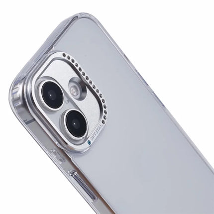 For iPhone 16 Plus Case TPU+PC Phone Back Cover Lens Frame Rhinestone Decorated