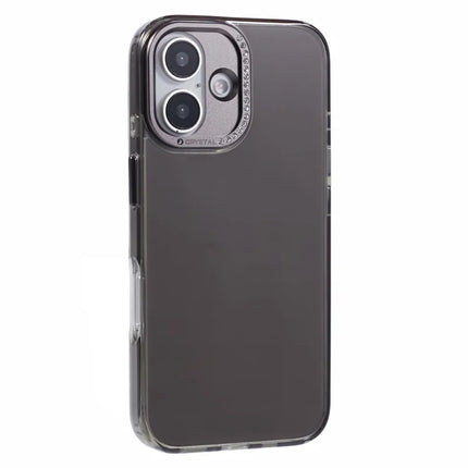 For iPhone 16 Plus Case TPU+PC Phone Back Cover Lens Frame Rhinestone Decorated - Transparent Black