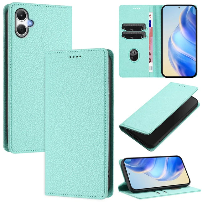 For Samsung Galaxy A05 4G Wallet Case RFID Blocking Litchi Texture Leather Mobile Cover - Mint Green