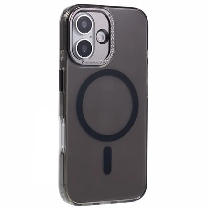 For iPhone 16 Plus Case Compatible with MagSafe TPU+PC Phone Back Cover Rhinestone Decor - Transparent Black