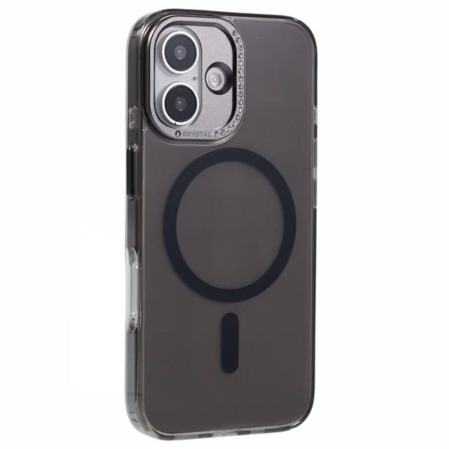 For iPhone 16 Plus Case Compatible with MagSafe TPU+PC Phone Back Cover Rhinestone Decor - Transparent Black