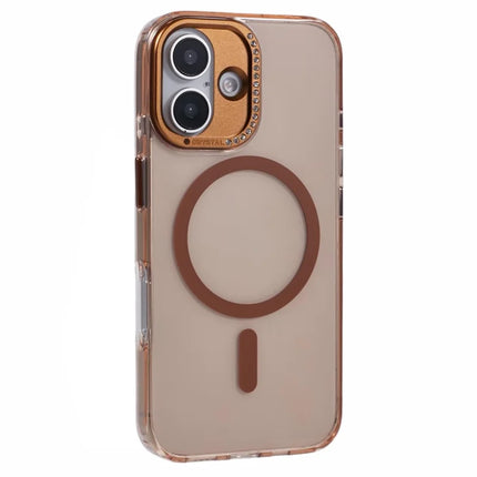 For iPhone 16 Plus Case Compatible with MagSafe TPU+PC Phone Back Cover Rhinestone Decor - Transparent Gold