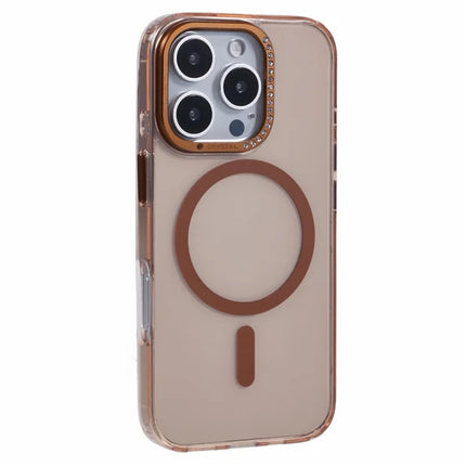 For iPhone 16 Pro Max Case Compatible with MagSafe TPU+PC Phone Back Cover Rhinestone Decor - Transparent Gold