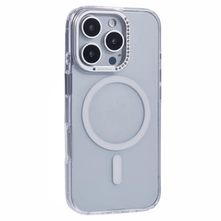 For iPhone 16 Pro Max Case Compatible with MagSafe TPU+PC Phone Back Cover Rhinestone Decor - Transparent