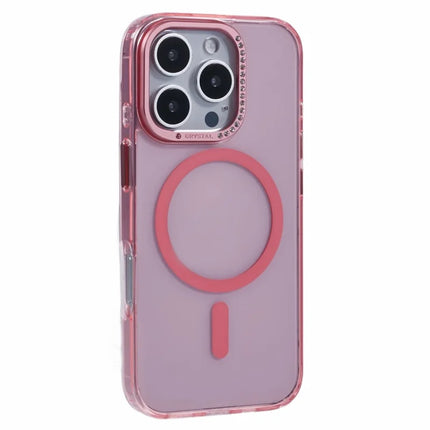 For iPhone 16 Pro Max Case Compatible with MagSafe TPU+PC Phone Back Cover Rhinestone Decor - Transparent Pink