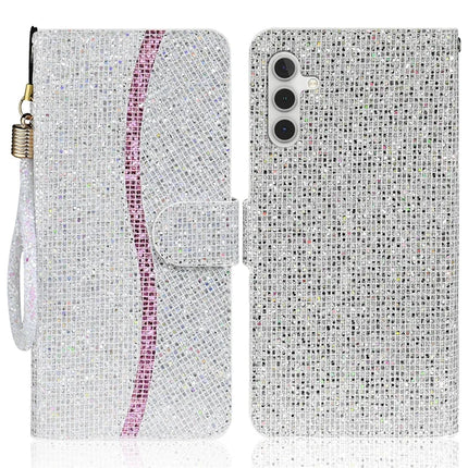 For Samsung Galaxy S23 FE Case PU Leather Wallet Card Slots Glitter Phone Cover - Silver