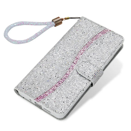 For Samsung Galaxy S23 FE Case PU Leather Wallet Card Slots Glitter Phone Cover