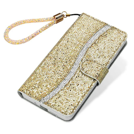 For Samsung Galaxy S23 FE Case PU Leather Wallet Card Slots Glitter Phone Cover