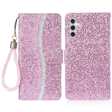 For Samsung Galaxy S23 FE Case PU Leather Wallet Card Slots Glitter Phone Cover - Pink