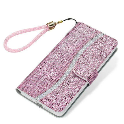 For Samsung Galaxy S23 FE Case PU Leather Wallet Card Slots Glitter Phone Cover