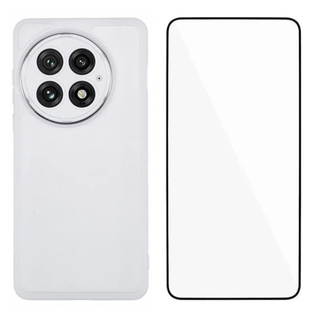 WANLONFENG DKSM Series for OnePlus 13 TPU Case Electroplated Frame with Tempered Glass - Transparent White