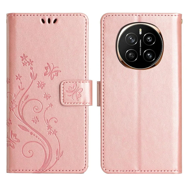 For Honor Magic7 5G Case PU Leather Phone Wallet Cover with Strap - Rose Gold