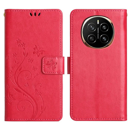 For Honor Magic7 5G Case PU Leather Phone Wallet Cover with Strap - Red