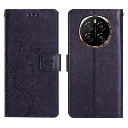 For Honor Magic7 5G Case PU Leather Phone Wallet Cover with Strap - Dark Purple