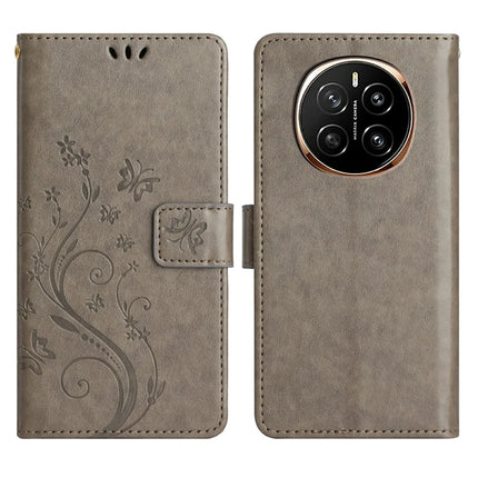 For Honor Magic7 5G Case PU Leather Phone Wallet Cover with Strap - Grey