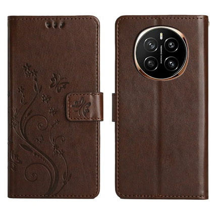 For Honor Magic7 5G Case PU Leather Phone Wallet Cover with Strap - Brown