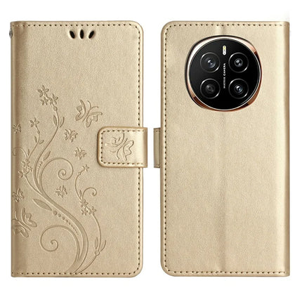 For Honor Magic7 5G Case PU Leather Phone Wallet Cover with Strap - Gold