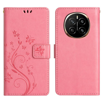 For Honor Magic7 5G Case PU Leather Phone Wallet Cover with Strap - Pink