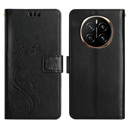 For Honor Magic7 5G Case PU Leather Phone Wallet Cover with Strap - Black