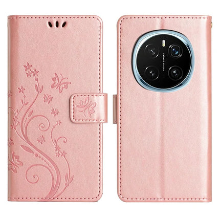 For Honor Magic7 Pro 5G Case PU Leather Phone Wallet Cover with Strap - Rose Gold