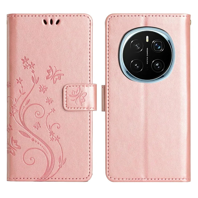 For Honor Magic7 Pro 5G Case PU Leather Phone Wallet Cover with Strap - Rose Gold