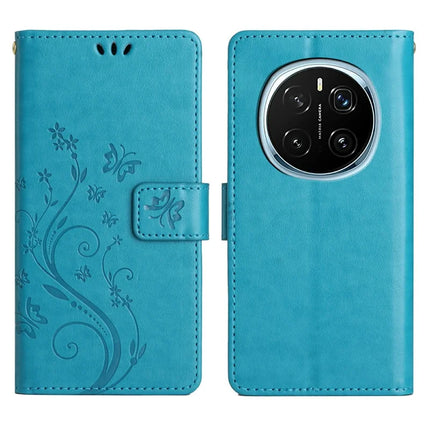 For Honor Magic7 Pro 5G Case PU Leather Phone Wallet Cover with Strap - Blue
